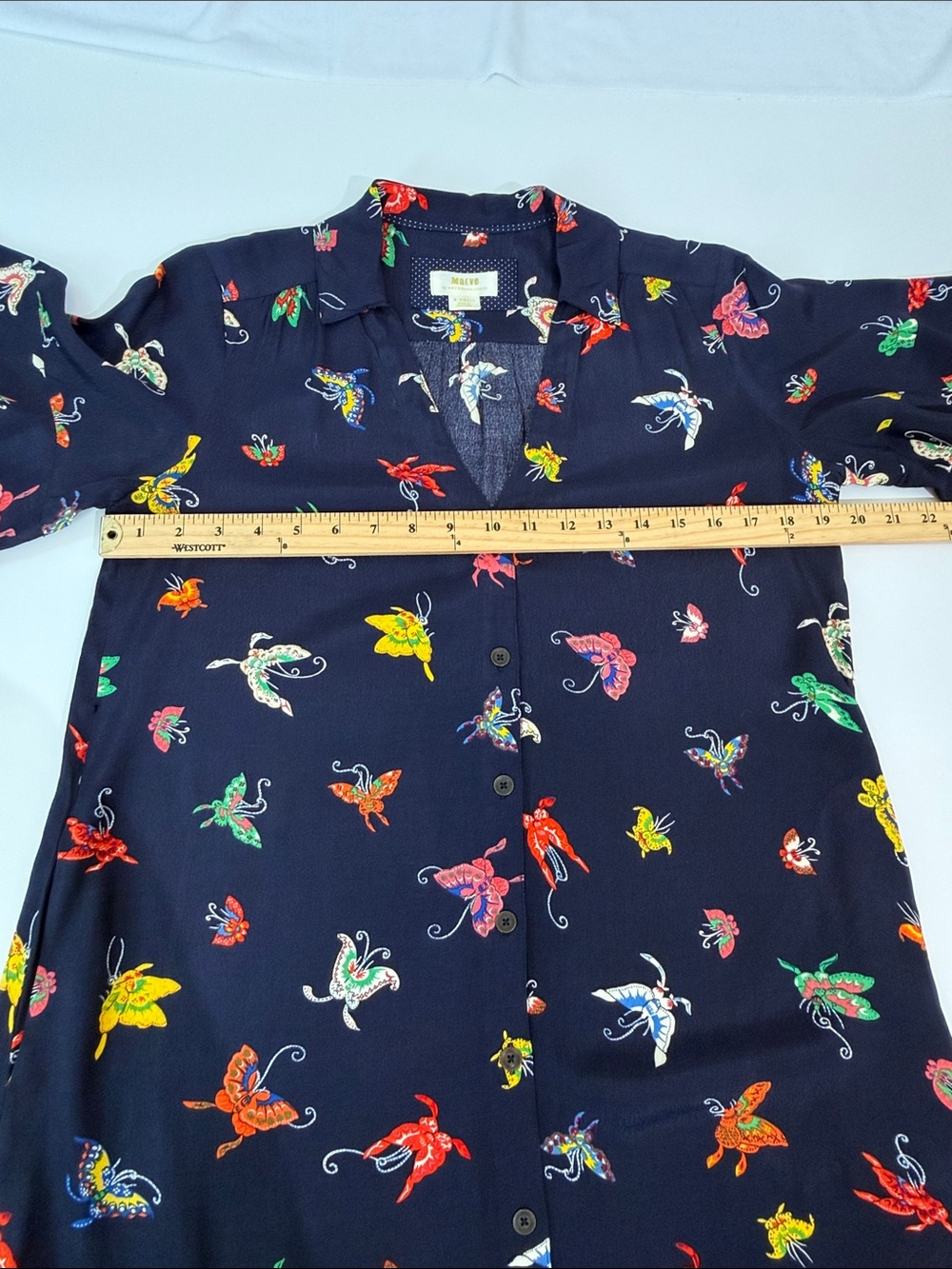 Anthropologie Maeve Midi Shirtdress Size XS Navy Butterfly Print - Picture 6 of 11